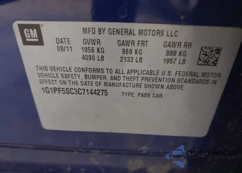 2012 Chevrolet Cruze 1Lt из США, поврежденный, VIN 1G1PF5SC3C7144275